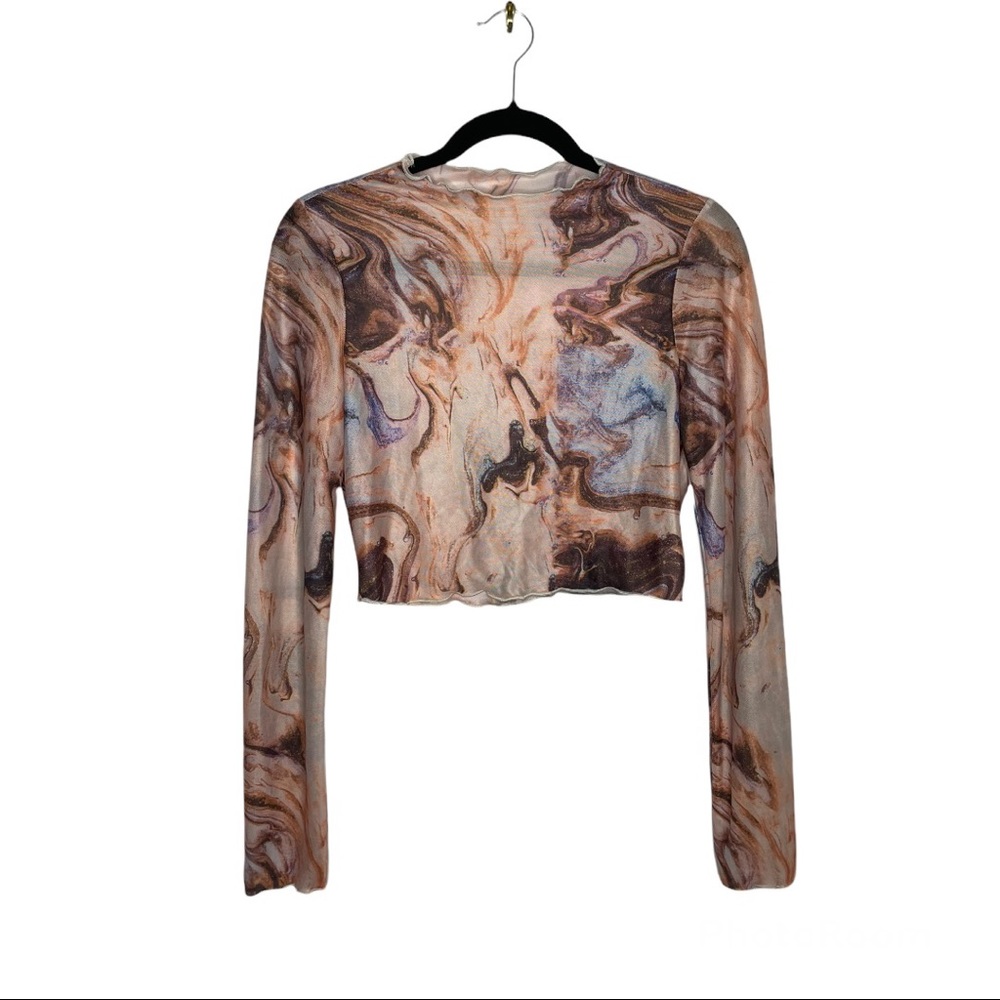 Multicolored Size L Psychedelic Print Mesh Crop Top
